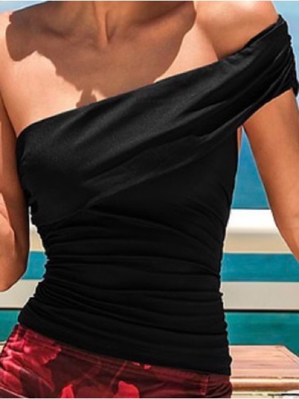 Cupshe Black One-Shoulder Ruched Tank